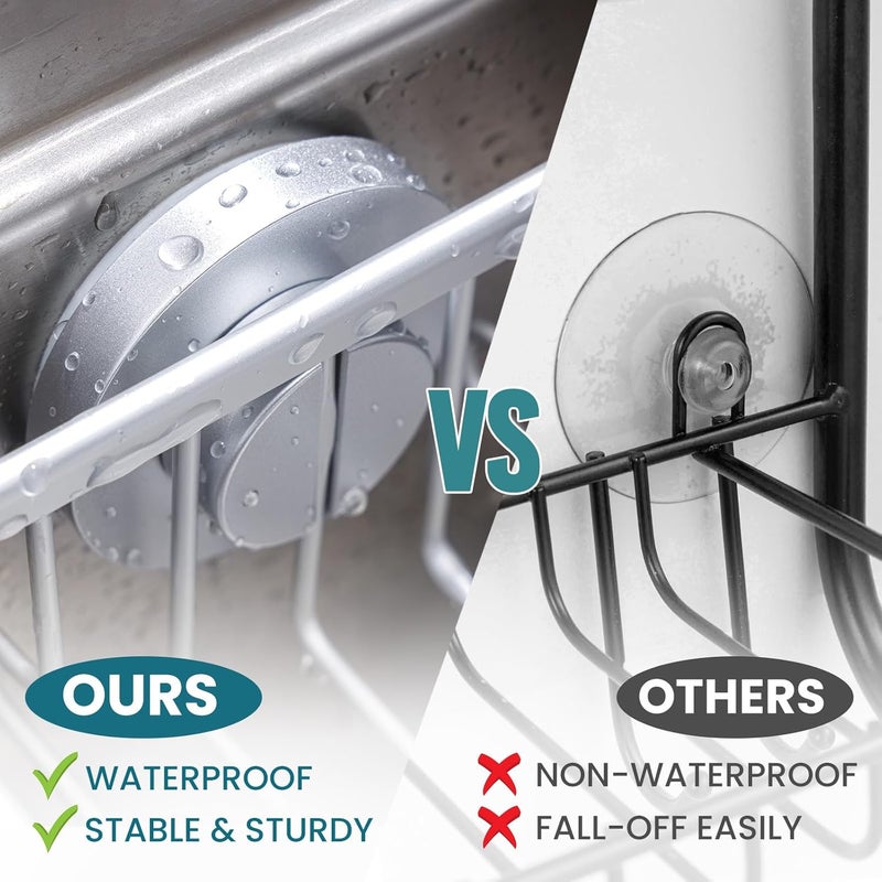 Taili Sponge Holder for Kitchen Sink with Strong Suction Cup Removable, Rustproof Aluminum Sink Caddy for Sponge, Brush, Scrubber, Scraper -Silver - Image 4